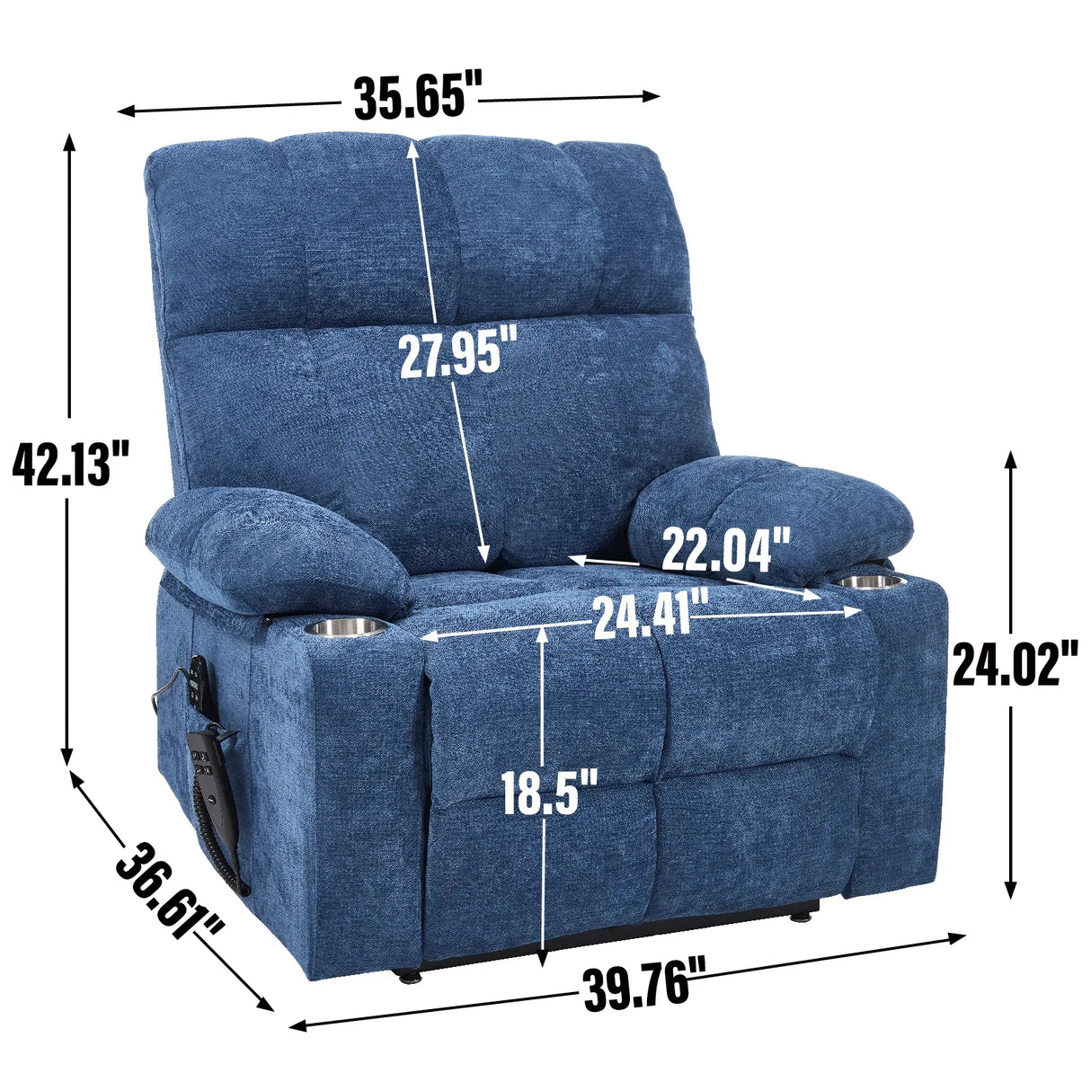 Blue Medium-Firm Power Lift Recliner Chair With Massage - Omega Lifestyles
