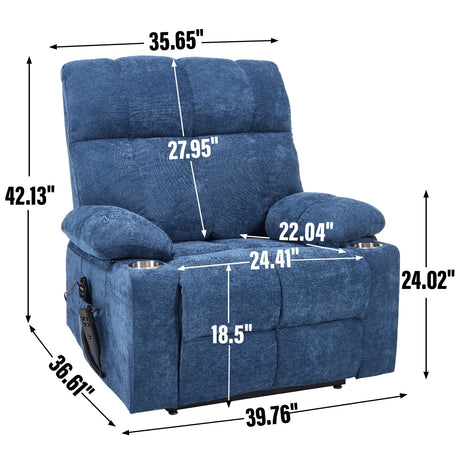 Blue Medium-Firm Power Lift Recliner Chair With Massage - Omega Lifestyles