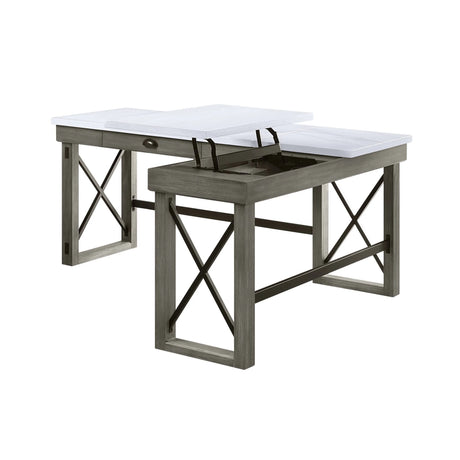 Marble Top Weathered Gray L-Shaped Lift-Top Writing Desk - Omega Lifestyles