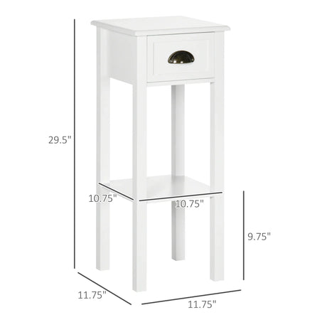 White MDF 2-Tier Side Table With Drawer and Shelf - Omega Lifestyles