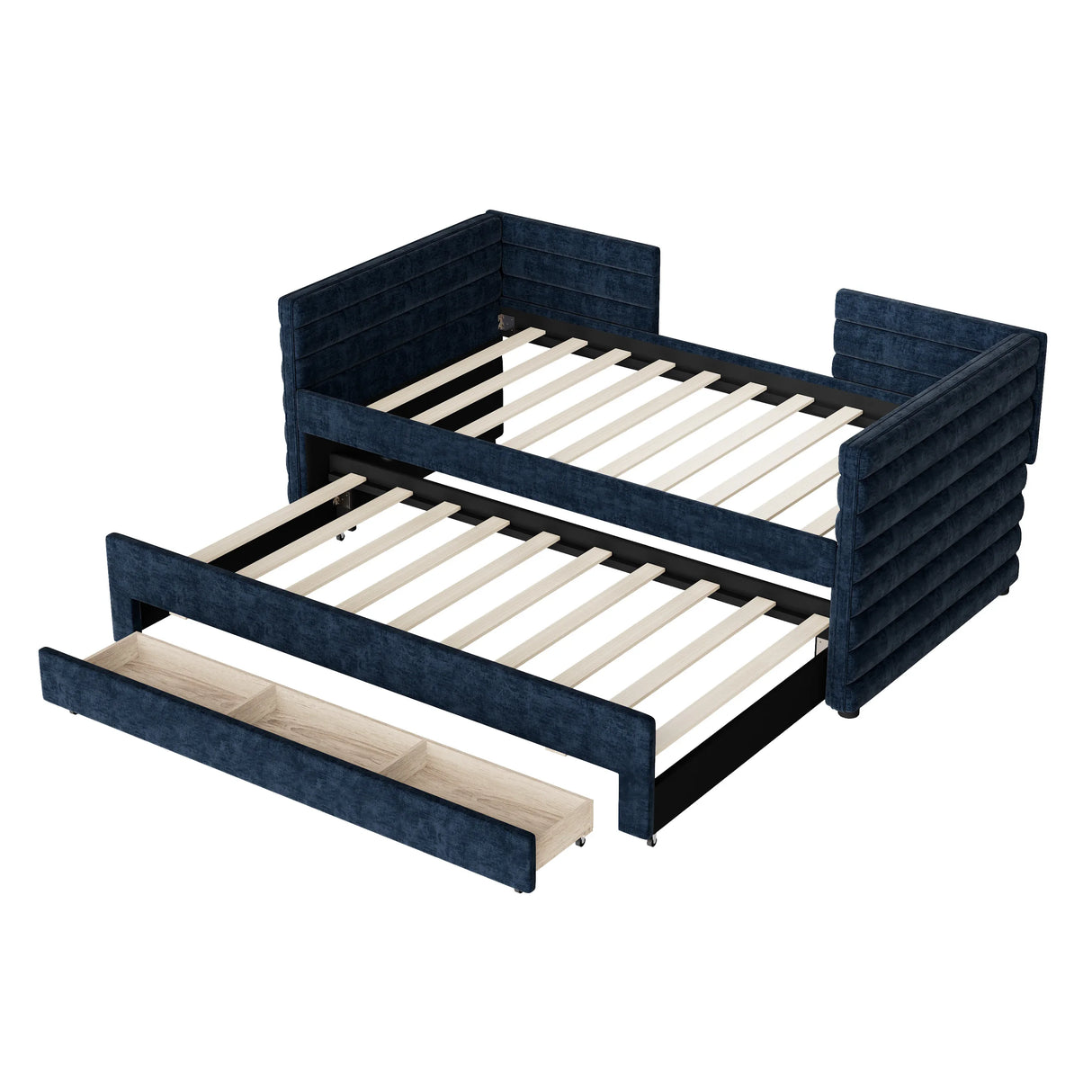 Twin Upholstered Daybed With Trundle And Storage Drawers - Omega Lifestyles