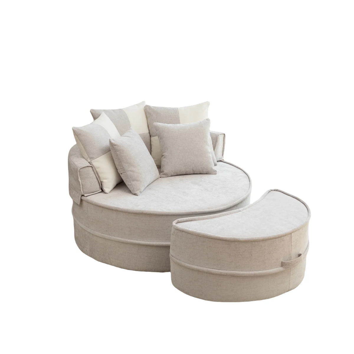 Modern Gray Chenille Barrel Accent Chair With Ottoman - Omega Lifestyles