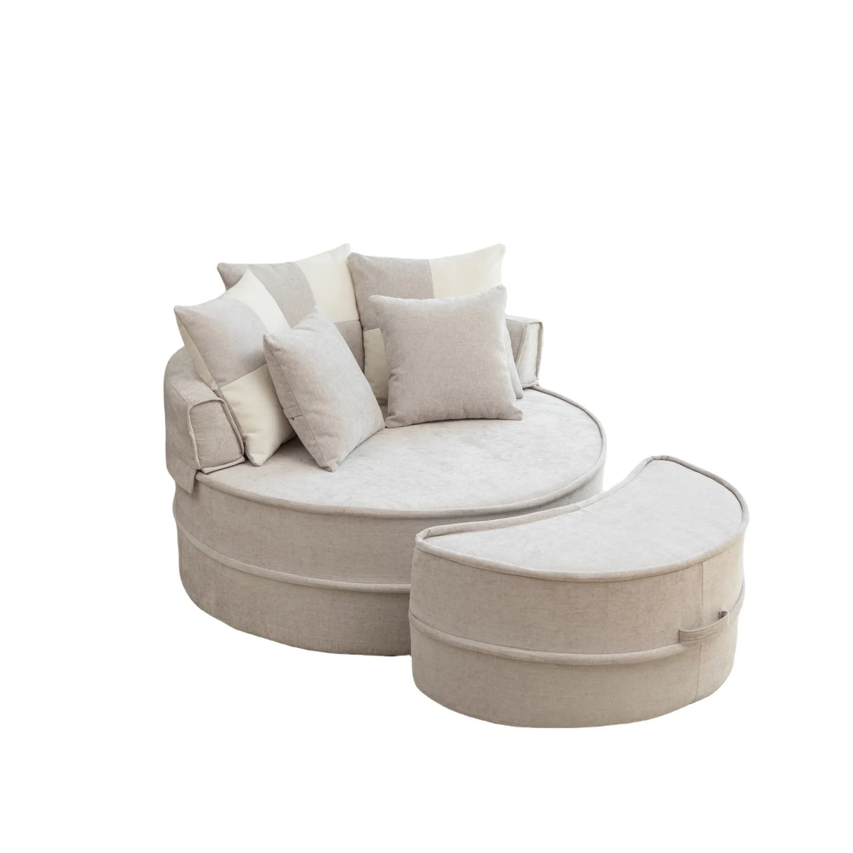 Modern Gray Chenille Barrel Accent Chair With Ottoman - Omega Lifestyles