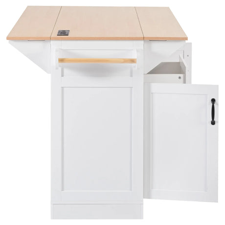 Folding Kitchen Island Cart With Power Outlet and Storage - Omega Lifestyles