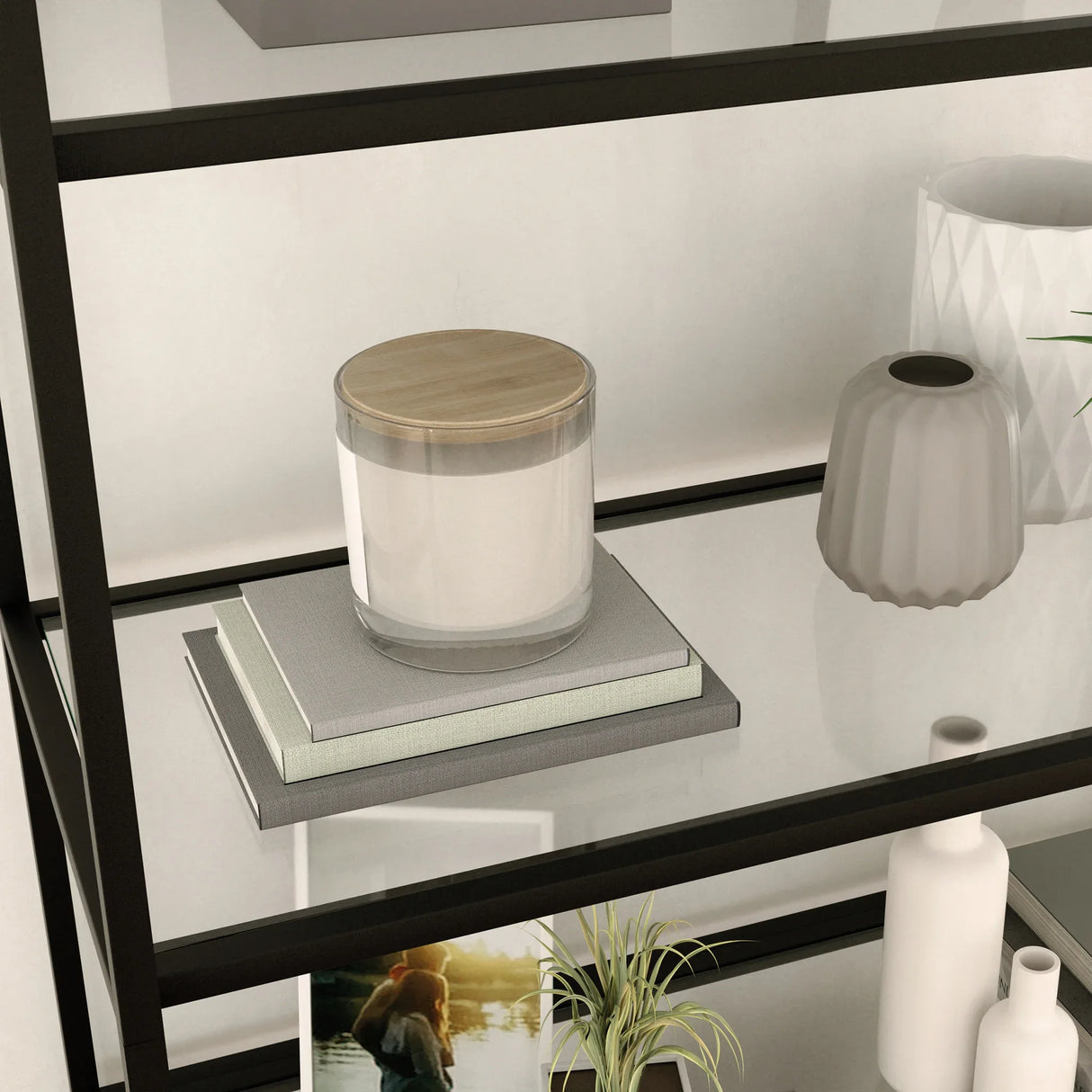 Mid-Century Modern Black Engineered Wood Bookcase - Omega Lifestyles