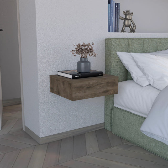 Wall-Mounted Pine Floating Nightstand With Drawer - Omega Lifestyles