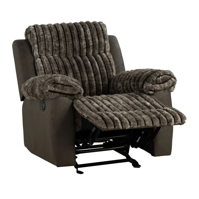 Transitional Two-Tone Brown Manual Glider Recliner - Omega Lifestyles