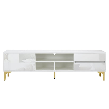 Antique White Particle Board TV Stand Console With LED Lights - Omega Lifestyles