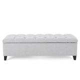Contemporary Light Gray Fabric Button-Tufted Storage Ottoman - Omega Lifestyles
