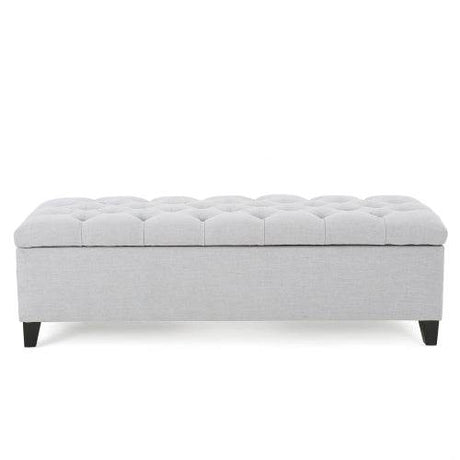 Contemporary Light Gray Fabric Button-Tufted Storage Ottoman - Omega Lifestyles