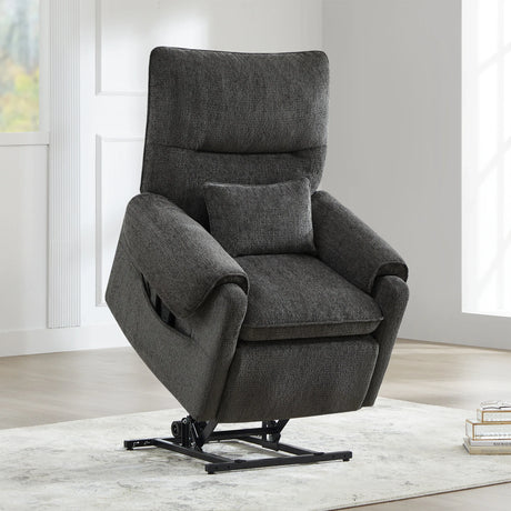 Power Lift Assist Recliner Chair Gray Chenille Upholstered - Omega Lifestyles