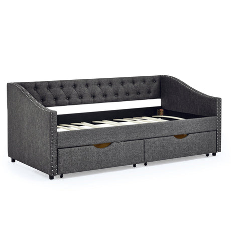 Twin Upholstered Tufted Daybed With Storage Drawers - Omega Lifestyles