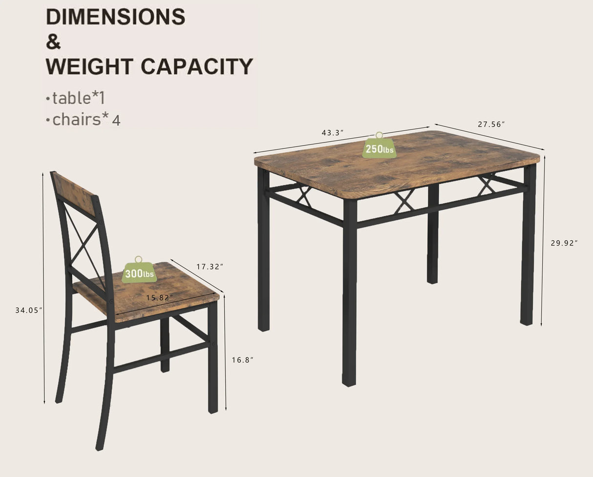 Compact Industrial MDF Metal Dining Table Set for 4 - Omega Lifestyles