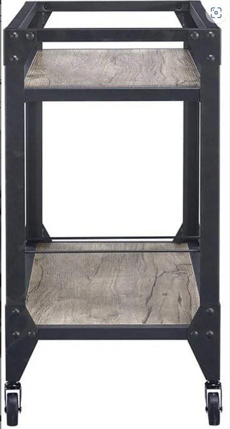 Rustic Oak Metal Serving Cart With Wine Rack - Omega Lifestyles