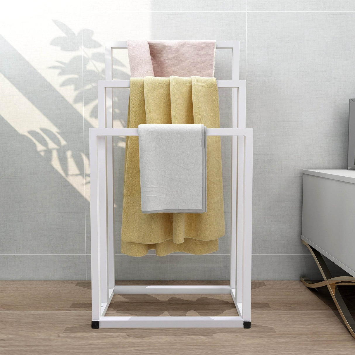 White Chrome Finish Metal Freestanding 3-Tier Towel Rack