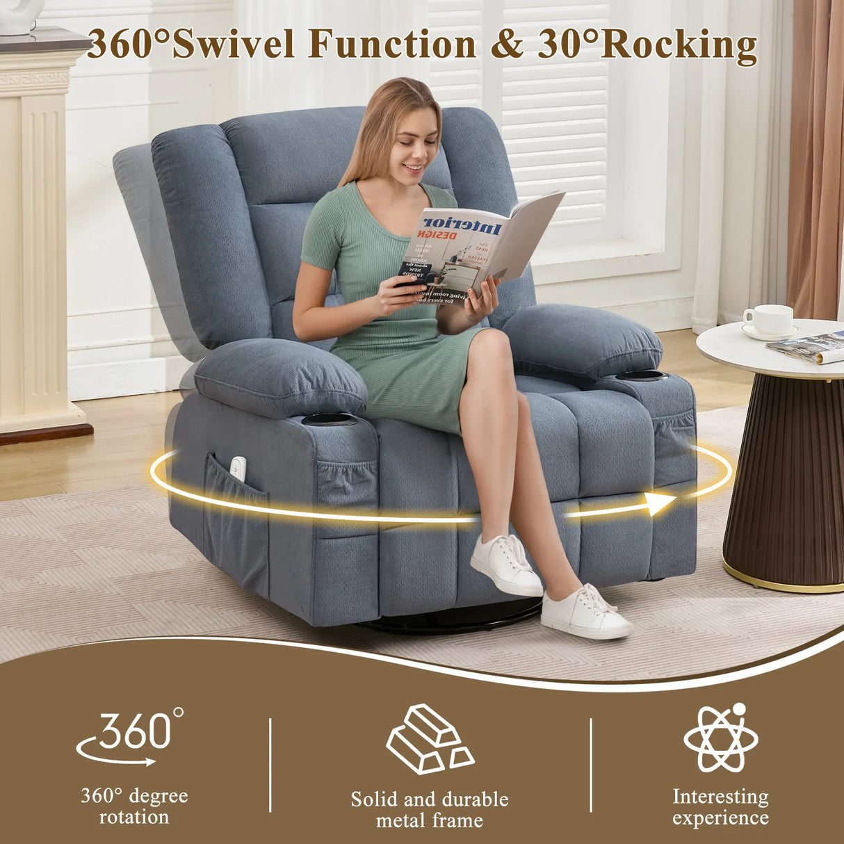 3D Kneading Heated Rocker Recliner Chair With USB Port - Omega Lifestyles