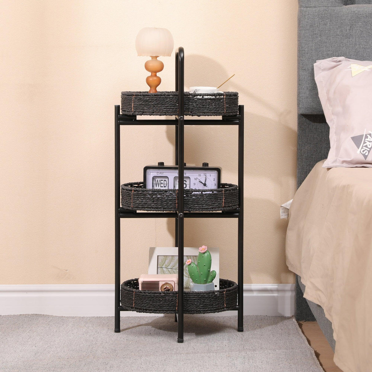 Modern 3-Tier Handwoven Metal Frame Side Table - Omega Lifestyles