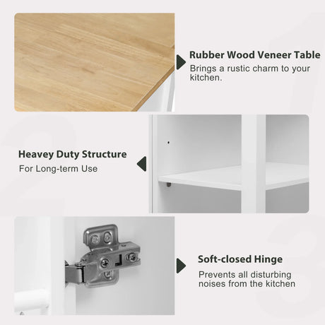 47-Inch Extendable Rubber Wood Veneer Kitchen Island - Omega Lifestyles