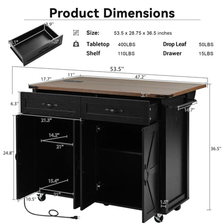 Farmhouse Style Rolling Kitchen Island With Power Outlet - Omega Lifestyles