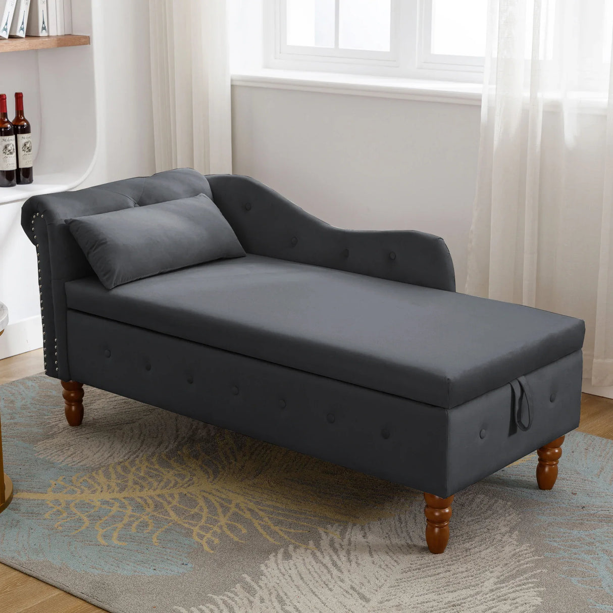 Classic Velvet Storage Chaise Lounge With Pillow - Omega Lifestyles