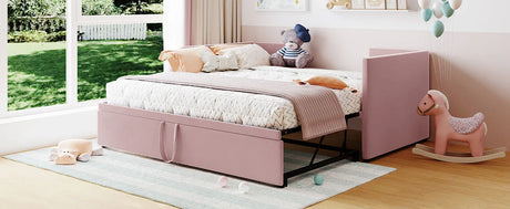 Twin Upholstered Daybed With Pop-Up Trundle Pink - Omega Lifestyles
