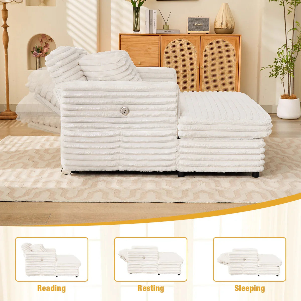 Oversized Soft Corduroy Lounge Chair With USB Ports - Omega Lifestyles