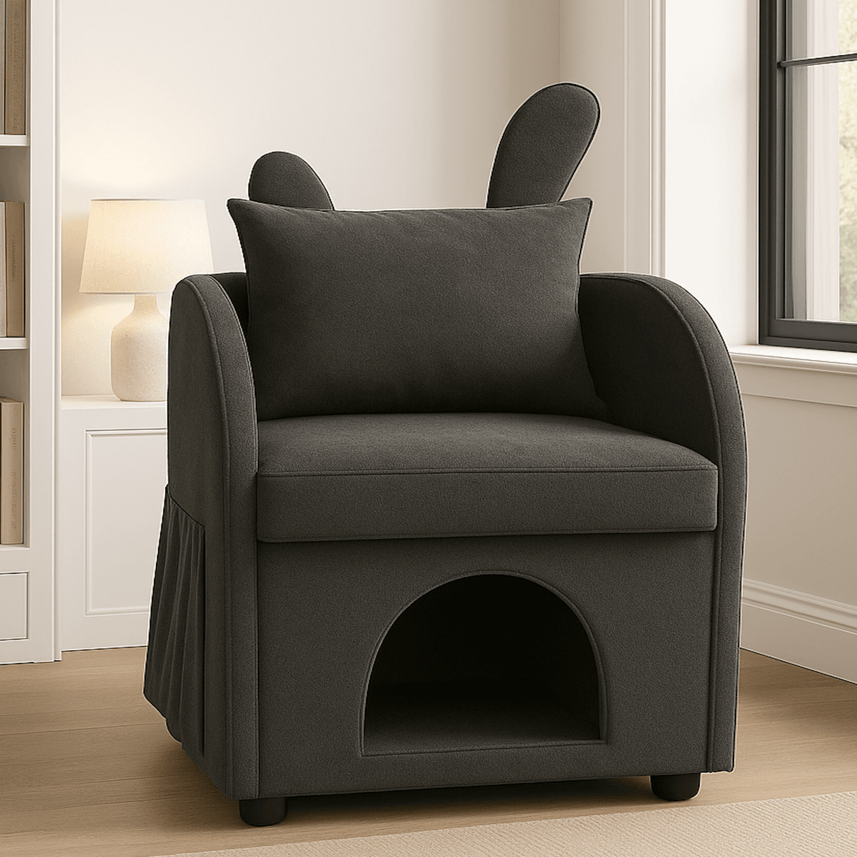 Dark Gray Bunny-Ear Dual-Use Pet Furniture Armchair - Omega Lifestyles