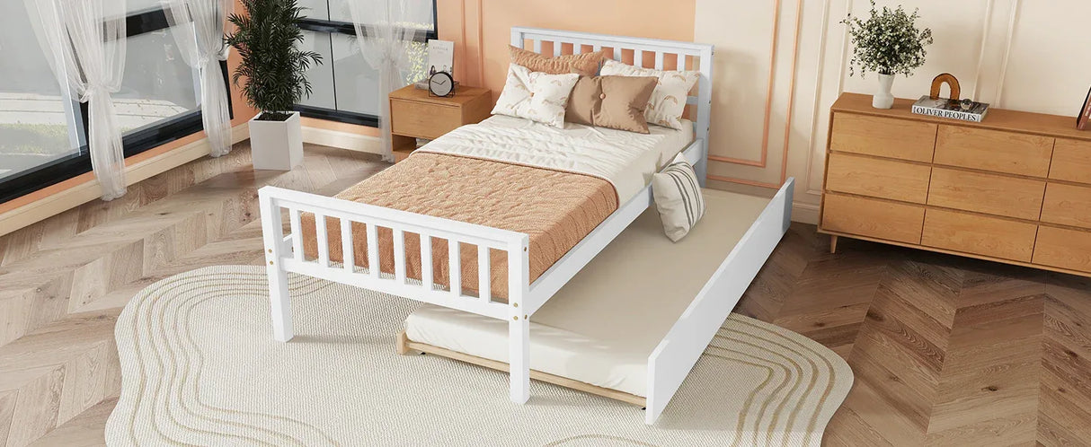 Twin Platform Bed Frame With Pull-Out Trundle - Omega Lifestyles