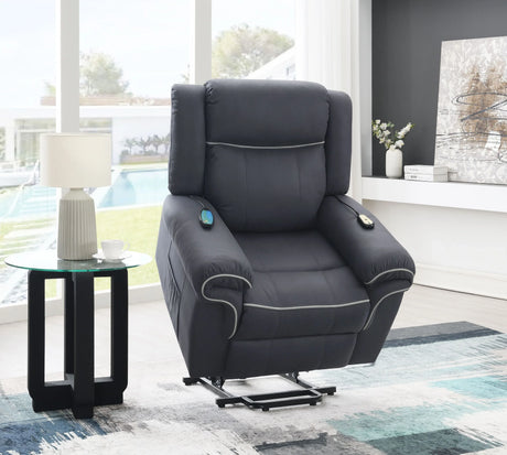 Dark Blue Polished Microfiber Power Lift Heating Massage Chair - Omega Lifestyles