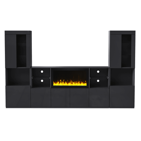 Modern Black LED Fireplace TV Stand with Shelves - Omega Lifestyles