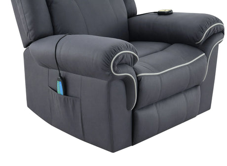 Dark Blue Polished Microfiber Power Lift Heating Massage Chair - Omega Lifestyles