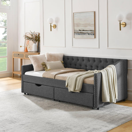 Twin Upholstered Tufted Daybed With Storage Drawers - Omega Lifestyles