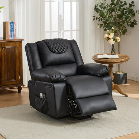 Medium-Firm Remote-Controlled Heating Massage Recliner PU Leather - Omega Lifestyles