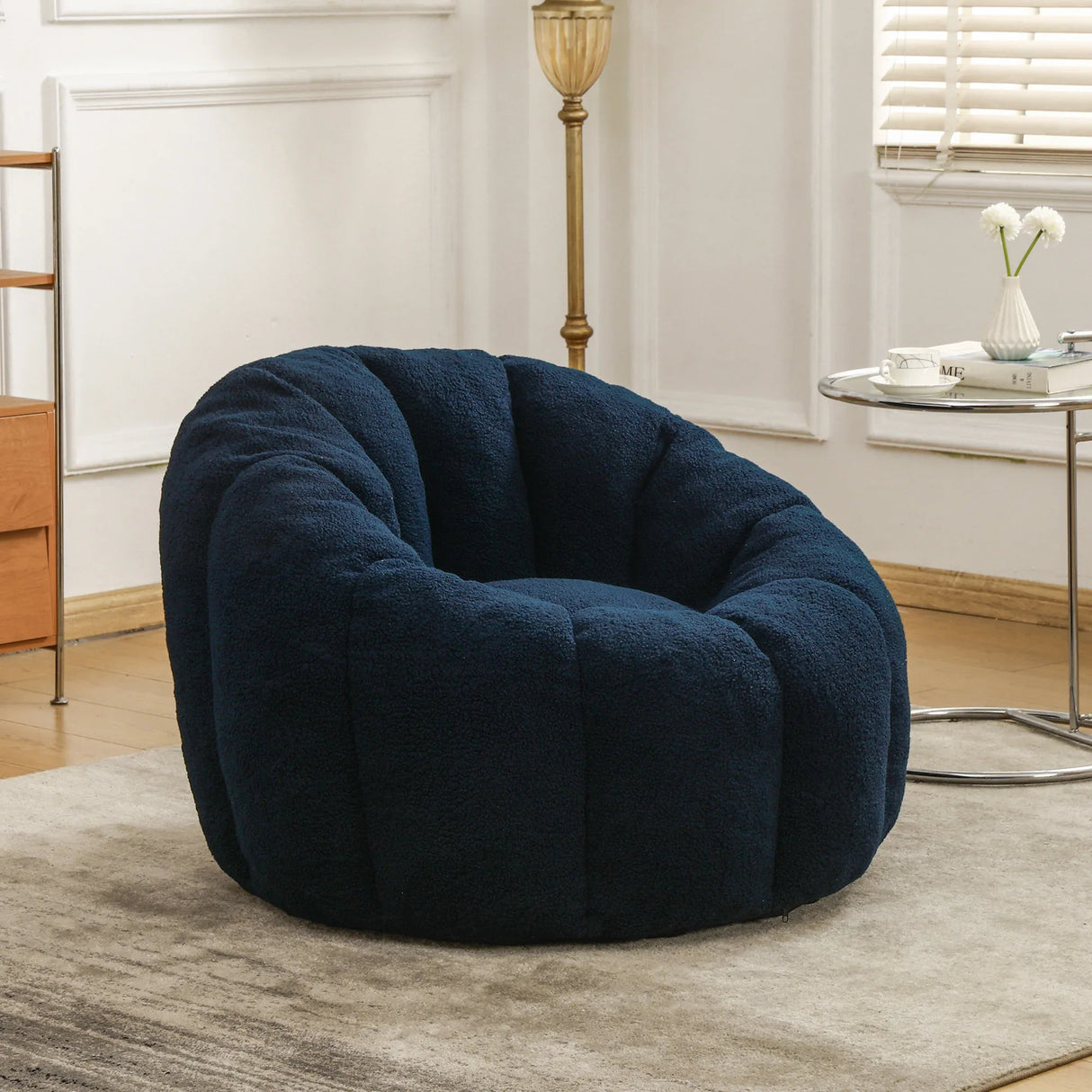 Plush Teddy Fabric Ergonomic Foam Filled Bean Bag Chair - Omega Lifestyles