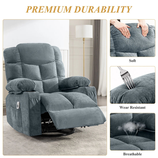 Oversized Soft Linen Massage Recliner Chair With Heating - Omega Lifestyles