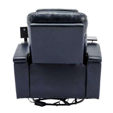 Power Swivel Blue PU Leather Recliner Chair With Tray Table - Omega Lifestyles