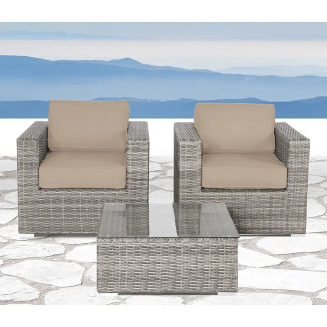 2-Person Weather-Resistant Rattan Wicker Seating Set With Cushions - Omega Lifestyles