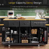 Large Kitchen Island Storage Cart With Bar Stools and Power Outlet - Omega Lifestyles