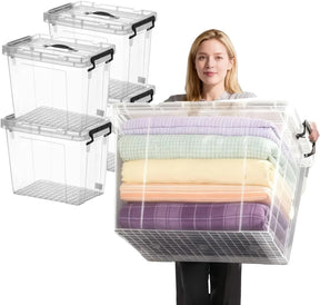 Set Of 4 Stackable 60 Quart Clear Plastic Storage Bins - Omega Lifestyles