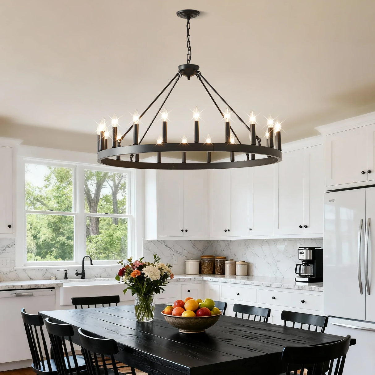Matte Black 20-Light Farmhouse Wagon Wheel Chandelier - Omega Lifestyles