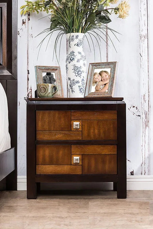 Transitional Acacia Walnut Solid Wood 2-Drawer Nightstand - Omega Lifestyles