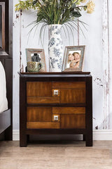 Transitional Acacia Walnut Solid Wood 2-Drawer Nightstand - Omega Lifestyles