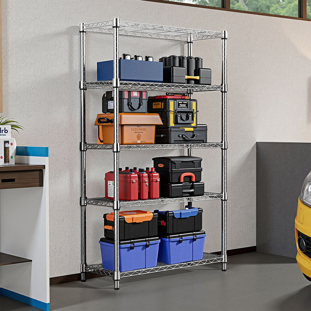Heavy Duty 5-Tier Carbon Steel Adjustable Storage Shelving Unit