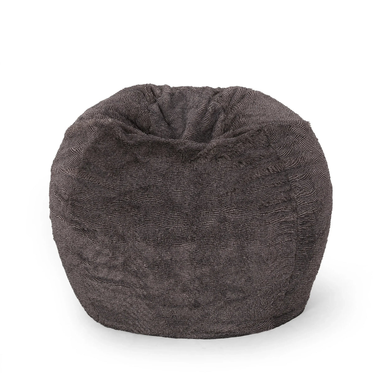 Rounded Faux Fur Foam Filled 3-Foot Bean Bag Chair Brown Beige - Omega Lifestyles