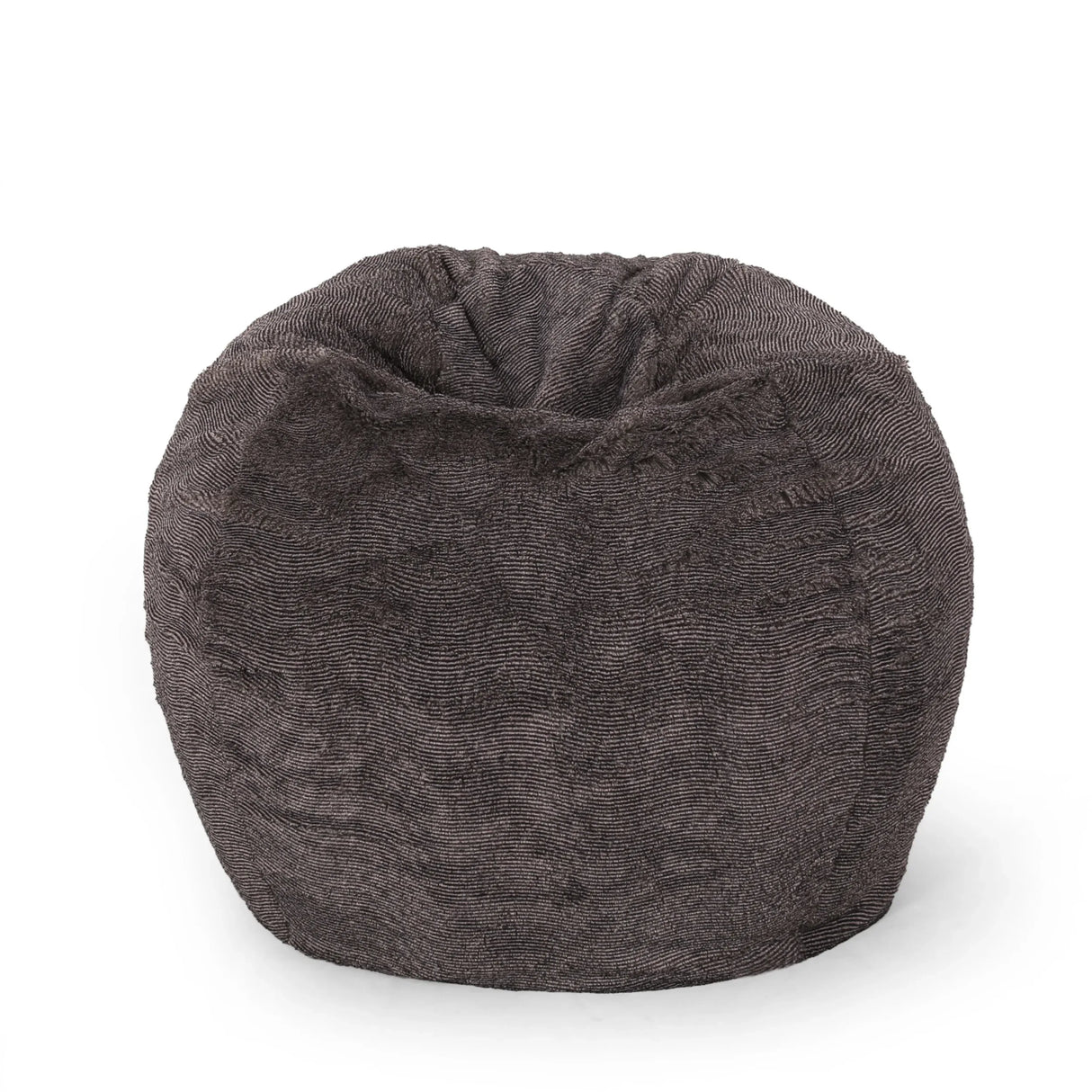 Rounded Faux Fur Foam Filled 3-Foot Bean Bag Chair Brown Beige - Omega Lifestyles