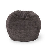 Rounded Faux Fur Foam Filled 3-Foot Bean Bag Chair Brown Beige - Omega Lifestyles