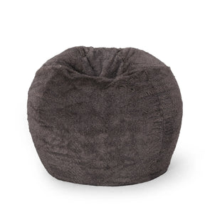Rounded Faux Fur Foam Filled 3-Foot Bean Bag Chair Brown Beige - Omega Lifestyles