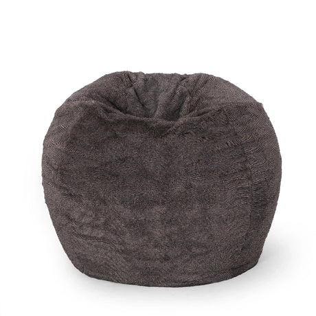 Rounded Faux Fur Foam Filled 3-Foot Bean Bag Chair Brown Beige - Omega Lifestyles