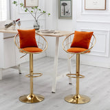 Set of 2 Orange Velvet Adjustable Height Bar Chairs - Omega Lifestyles