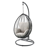 Beige Fabric Black Wicker Patio Swing Chair With Cushion - Omega Lifestyles